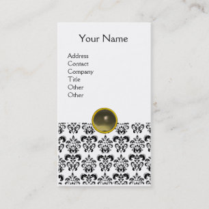 Carte De Visite DAMASK MONOGRAM Gem agente gris blanc