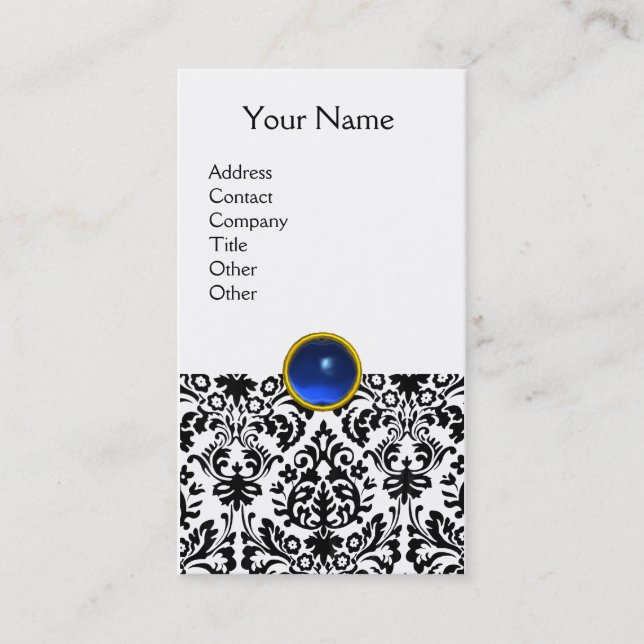 Carte De Visite DAMASK MONOGRAM gem bleu blanc (Devant)