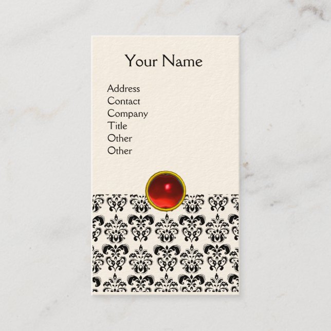 Carte De Visite DAMASK MONOGRAM gem rouge rubis crème légère (Devant)