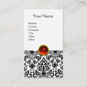 Carte De Visite DAMASK MONOGRAM gem rouge rubis lin clair