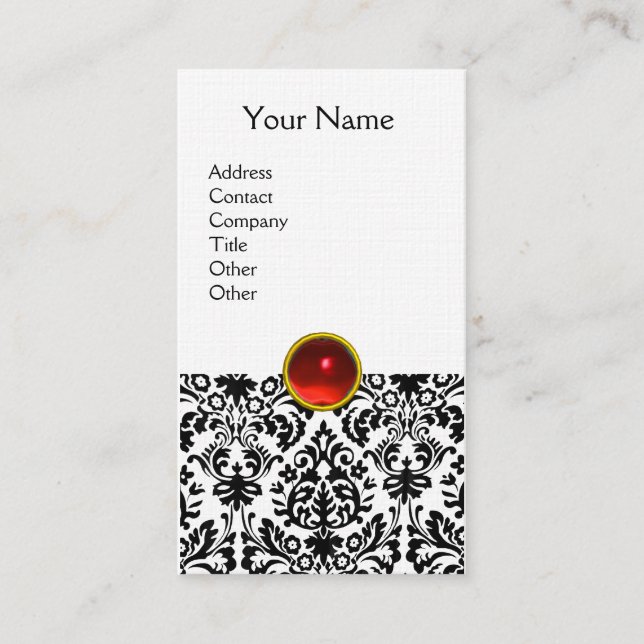 Carte De Visite DAMASK MONOGRAM gem rouge rubis lin clair (Devant)