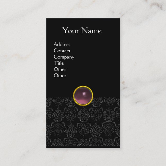 Carte De Visite DAMASK MONOGRAM gem violet clair noir (Devant)