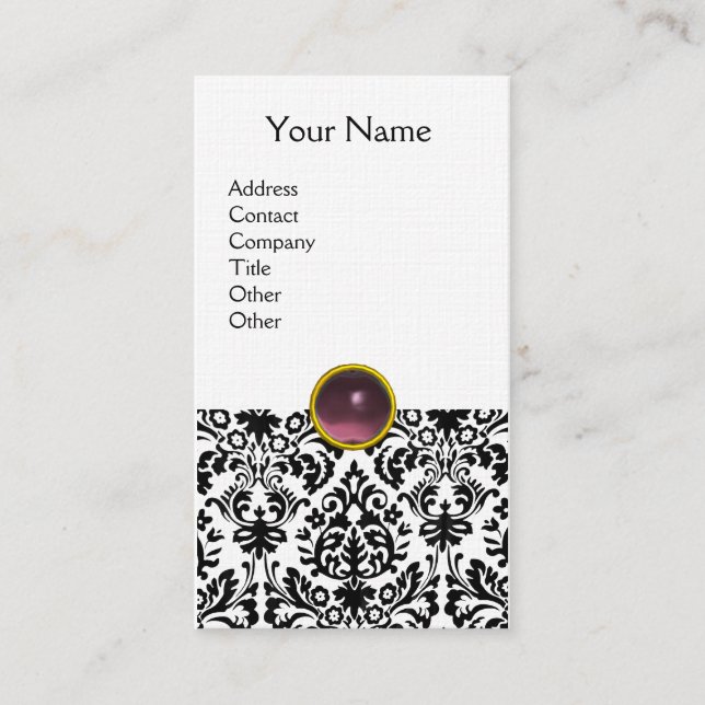 Carte De Visite DAMASK MONOGRAM gem violet lin clair (Devant)