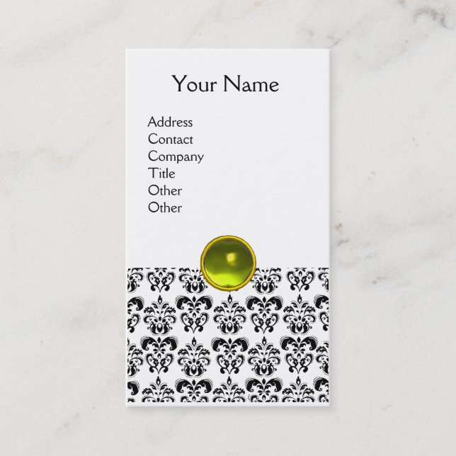 Carte De Visite DAMASK MONOGRAM gemme jaune blanc (Devant)