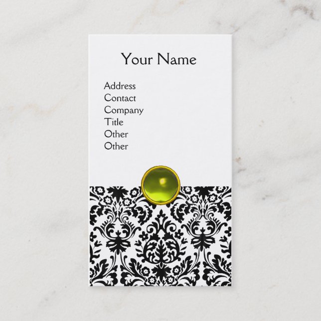 Carte De Visite DAMASK MONOGRAM gemme jaune blanc (Devant)