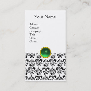 Carte De Visite DAMASK MONOGRAM gemme vert blanc