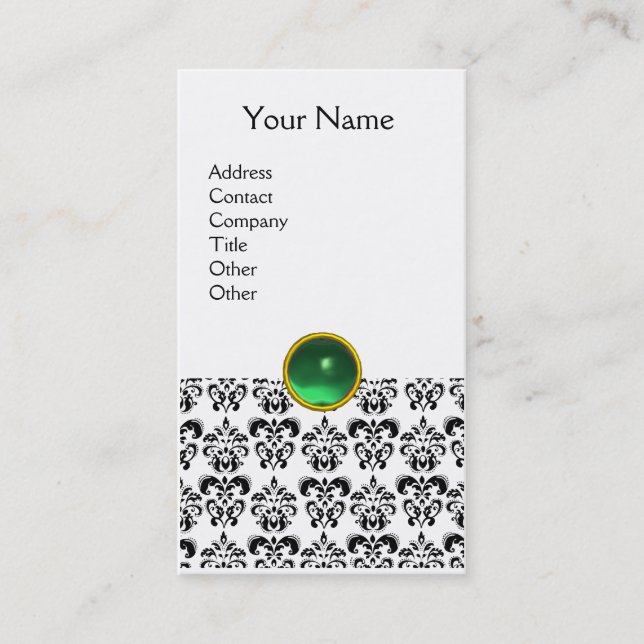 Carte De Visite DAMASK MONOGRAM gemme vert blanc (Devant)