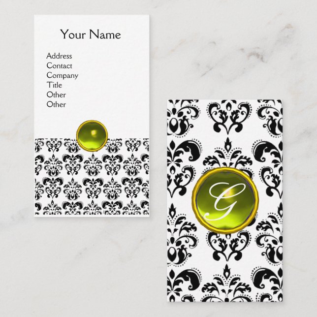 Carte De Visite DAMASK MONOGRAM Jeu jaune coquille (Devant / Derrière)