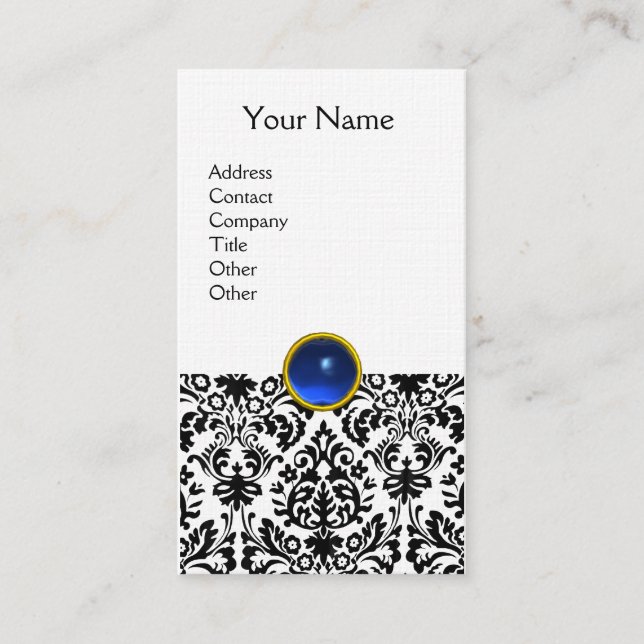 Carte De Visite DAMASK MONOGRAM Jeu lin bleu (Devant)