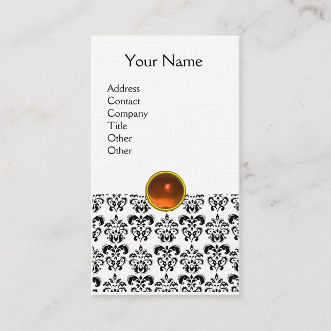 Carte De Visite DAMASK MONOGRAM Jeu lin orange (Devant)