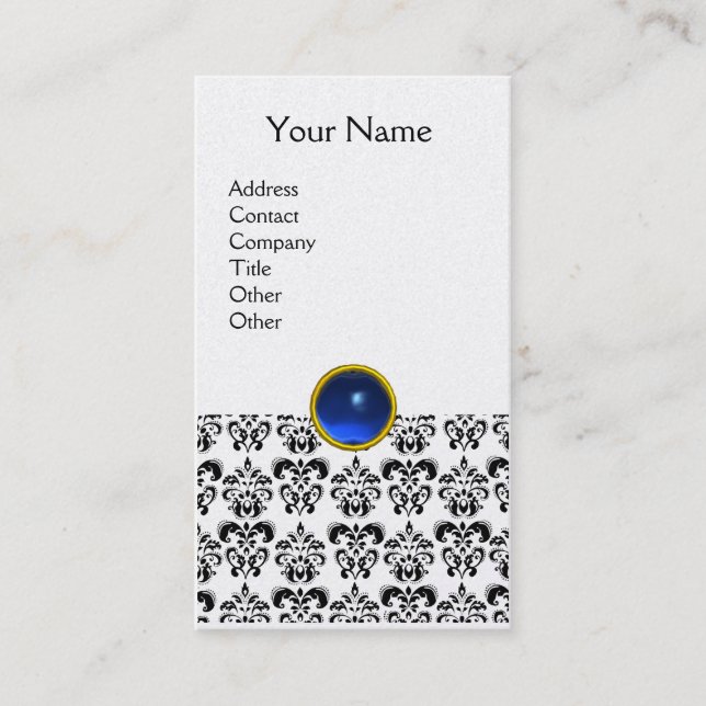Carte De Visite DAMASK MONOGRAM perle bleue (Devant)