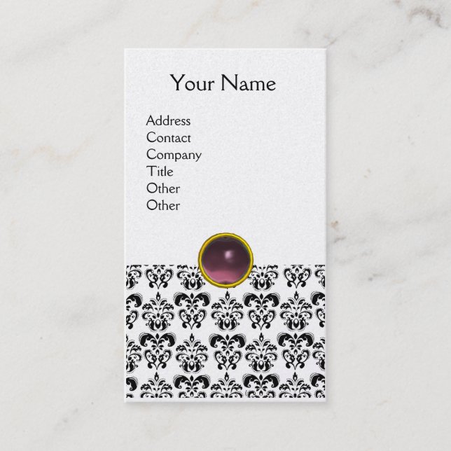 Carte De Visite DAMASK MONOGRAM perle violette (Devant)