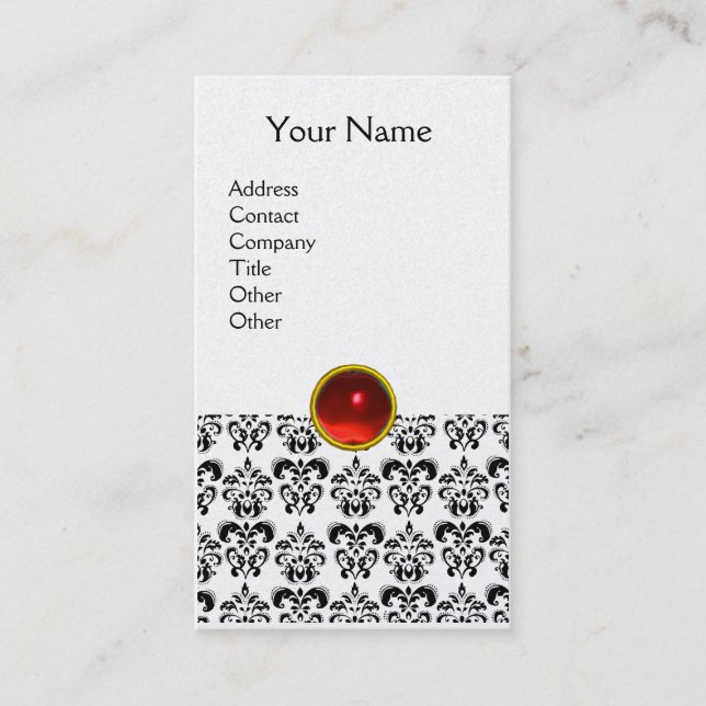 Carte De Visite DAMASK MONOGRAM rouge rubis or clair (Devant)