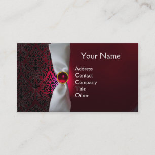 Carte De Visite DAMASK MONOGRAM ruban blanc noir rouge bordeaux