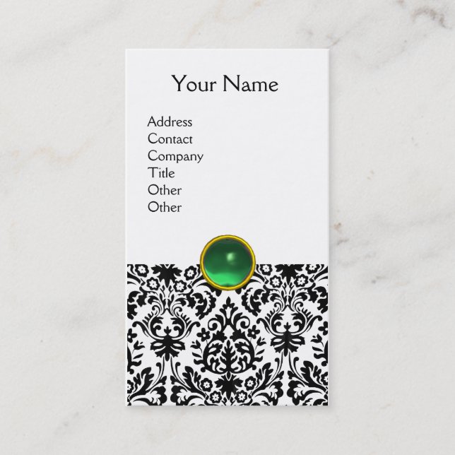 Carte De Visite DAMASK MONOGRAMME gemme vert blanc (Devant)