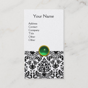 Carte De Visite DAMASK MONOGRAMME gemme verte platine