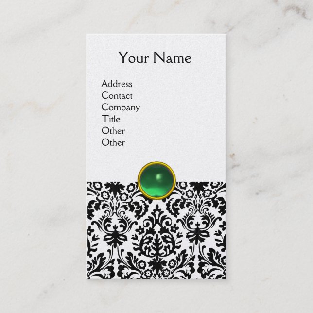 Carte De Visite DAMASK MONOGRAMME gemme verte platine (Devant)