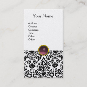 Carte De Visite DAMASK MONOGRAMME gemme violet platine clair