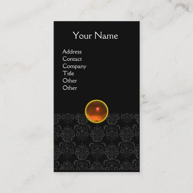 Carte De Visite DAMASK MONOGRAS gemme orange noir (Devant)