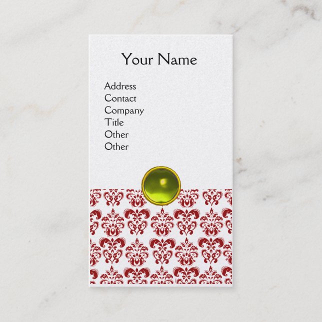 Carte De Visite DAMASK ROUGE MONOGRAM perle jaune (Devant)