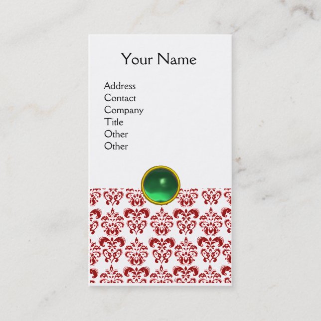 Carte De Visite DAMASK ROUGE MONOGRAMME vert pâle (Devant)