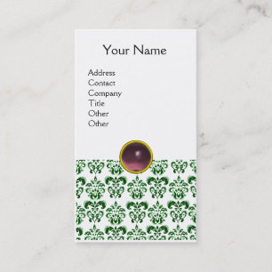 Carte De Visite DAMASK SOMBRE VERT MONOGRAM gem violet blanc clair