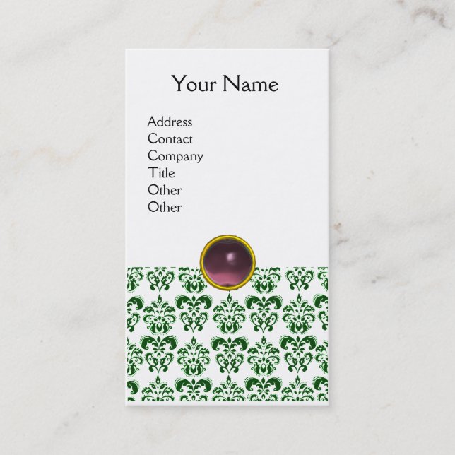 Carte De Visite DAMASK SOMBRE VERT MONOGRAM gem violet blanc clair (Devant)