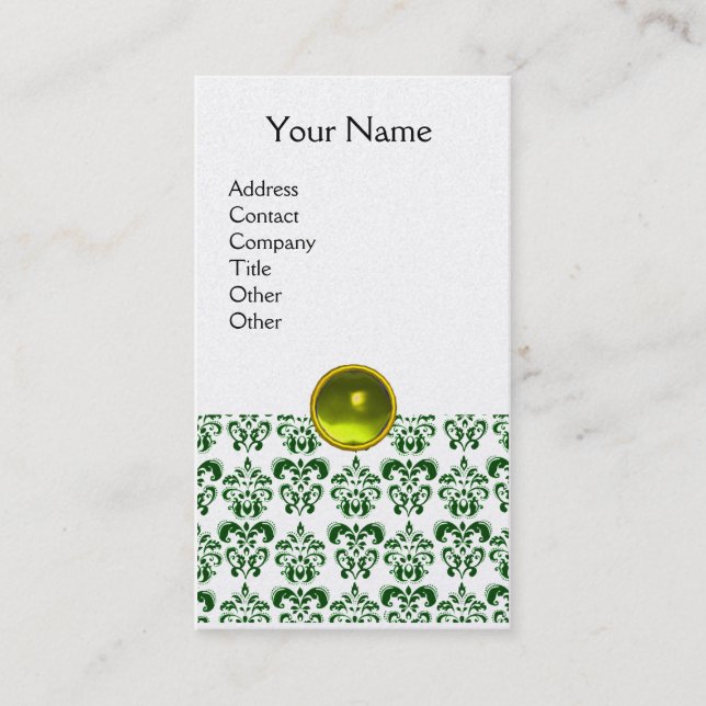 Carte De Visite DAMASK SOMBRE VERT MONOGRAM gemme or jaune (Devant)