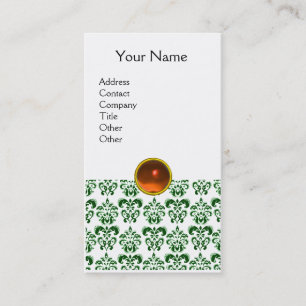 Carte De Visite DAMASK SOMBRE VERT MONOGRAM JEU orange