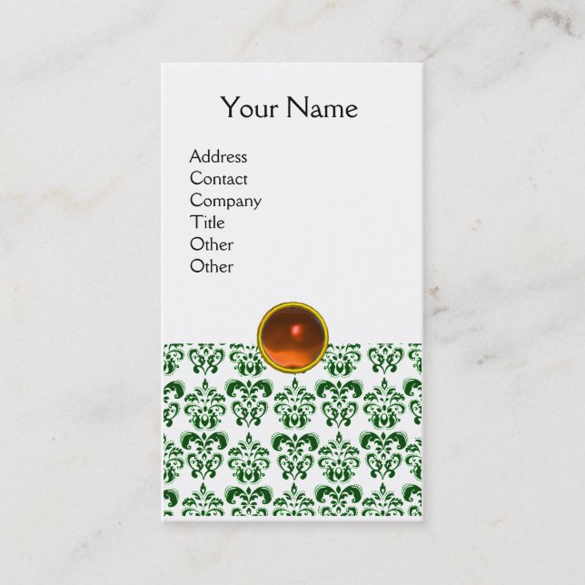 Carte De Visite DAMASK SOMBRE VERT MONOGRAM JEU orange (Devant)