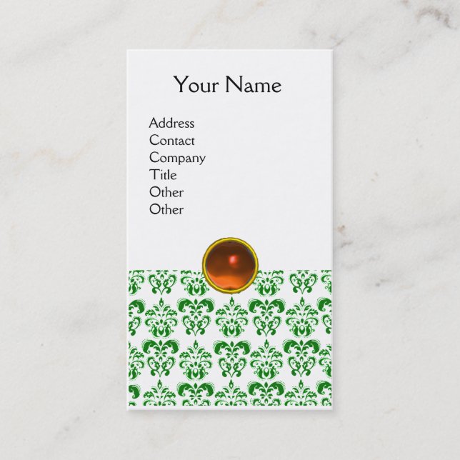 Carte De Visite DAMASK VERT MONOGRAMME gem orange (Devant)