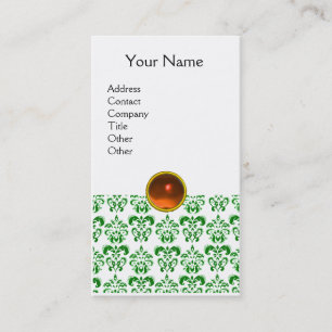Carte De Visite DAMASK VERT MONOGRAMME orange