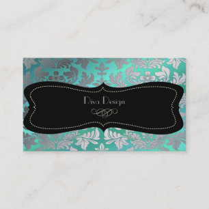 Carte De Visite Damassé baroque argentée /black/teal de Faux