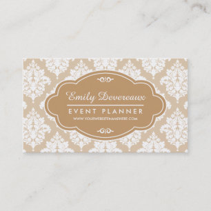 Carte De Visite Damassé beige de toile élégante personnalisée