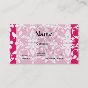 Carte De Visite damassé blanc framboise oiseau