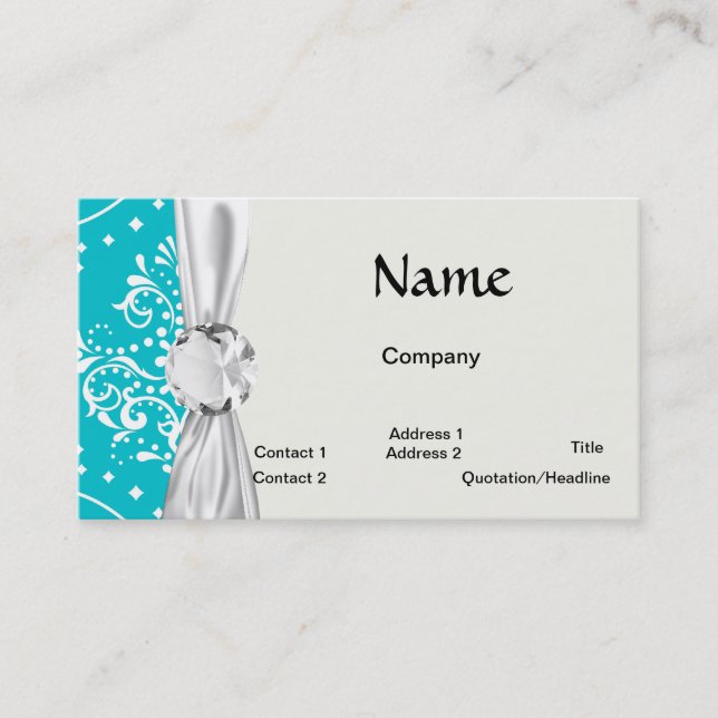Carte De Visite damassé de style henné turquoise et blanc (Devant)
