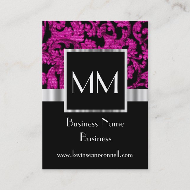 Carte De Visite Damassé décorée d'un monogramme magenta (Devant)
