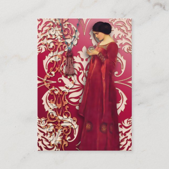 Carte De Visite Damassé Diamant, FASCINATION en rouge et rose (Devant)