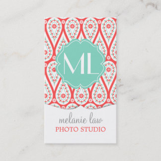 Carte De Visite Damassé élégante moderne Paisley de corail