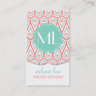 Carte De Visite Damassé élégante moderne Paisley de corail