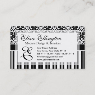 Carte De Visite Damassé florale vintage et rayures d'art déco