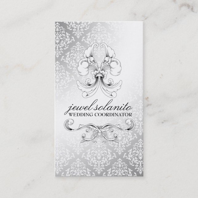 Carte De Visite damassé Luxe de l'élégance 311-Silver (Devant)