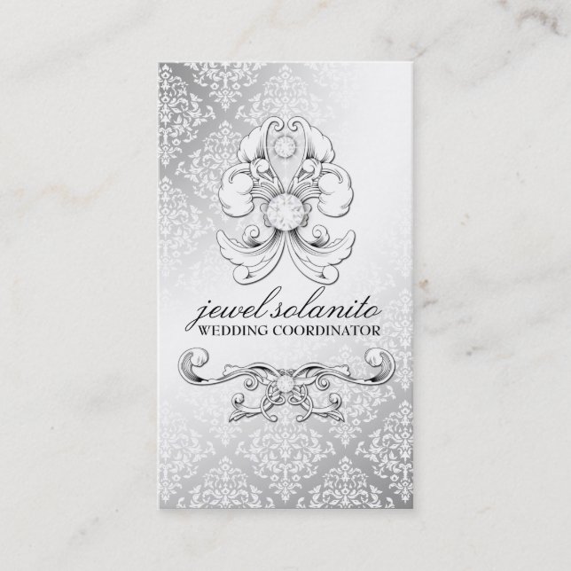 Carte De Visite damassé Luxe du diamant 311-Silver (Devant)