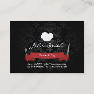 Carte De Visite Damassé noire élégante de restaurant de