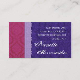 Carte De Visite Damassé personnelle et dentelle pourpres et bleue
