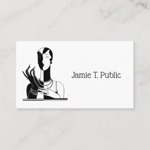 Carte De Visite Dame Art Déco Vintage avec perles Noir Transp