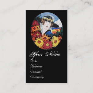 Carte De Visite Dame aux fleurs de chrysanthème