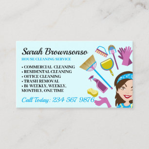Carte De Visite Dame de Ménage Élégante Dessin Animé Maison Nettoy