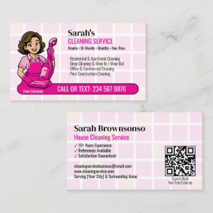 Carte De Visite Dame de nettoyage de dessin animé à aspirateur ros