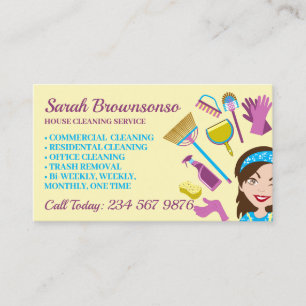 Carte De Visite Dame de nettoyage jaune dessin animé nettoyage lav